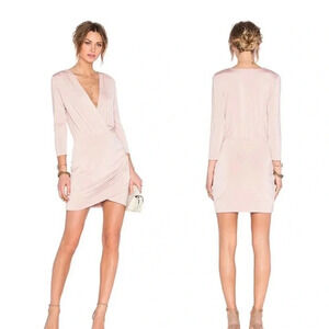 Lovers + Friends Body Con Light Pink Deep V Neck Long Sleeve Mini Dress Size L